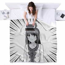 Young Anime School Student Woman Blankets 221303225