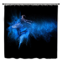 Young Beautiful Dancer Jumping Into Blue Powder Cloud Bath Decor 59438248