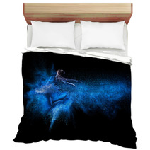 Young Beautiful Dancer Jumping Into Blue Powder Cloud Bedding 59438248