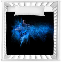 Young Beautiful Dancer Jumping Into Blue Powder Cloud Nursery Decor 59438248