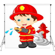 Young Boy Wearing Firefighter Cartoon Backdrops 84637092