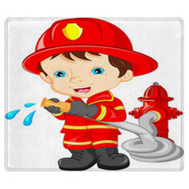 Young Boy Wearing Firefighter Cartoon Rugs 84637092