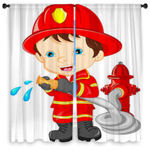 Young Boy Wearing Firefighter Cartoon Window Curtains 84637092