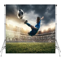 Young Boy With Soccer Ball Doing Flying Kick At Stadium Football Soccer Players In Motion On Green Grass Background Fit Jumping Boy In Action Jump Movement At Game Collage Backdrops 222948497