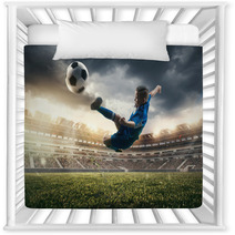 Young Boy With Soccer Ball Doing Flying Kick At Stadium Football Soccer Players In Motion On Green Grass Background Fit Jumping Boy In Action Jump Movement At Game Collage Nursery Decor 222948497