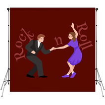 Young Couple Dancing Lindy Hop Or Swing In A Formation Man And Woman Rock And Roll Dancing Vector Illustration Isolated People Girl And Boy Have Fun On Party Backdrops 118085920