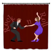 Young Couple Dancing Lindy Hop Or Swing In A Formation Man And Woman Rock And Roll Dancing Vector Illustration Isolated People Girl And Boy Have Fun On Party Bath Decor 118085920