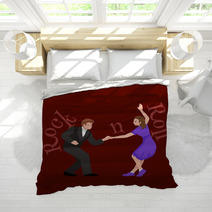 Young Couple Dancing Lindy Hop Or Swing In A Formation Man And Woman Rock And Roll Dancing Vector Illustration Isolated People Girl And Boy Have Fun On Party Bedding 118085920