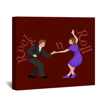 Young Couple Dancing Lindy Hop Or Swing In A Formation Man And Woman Rock And Roll Dancing Vector Illustration Isolated People Girl And Boy Have Fun On Party Wall Art 118085920