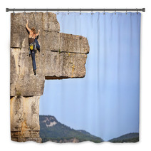 Young Female Free Climber On A Cliff Bath Decor 64083981