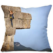 Young Female Free Climber On A Cliff Pillows 64083981