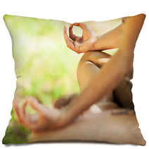 Young Female Meditate In Nature.Close-up Image. Pillows 64338067