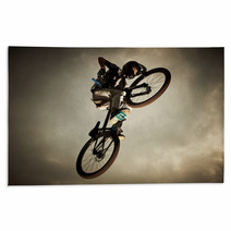 Young Man Flying On His Bike: Dirt Jump Rugs 41022300