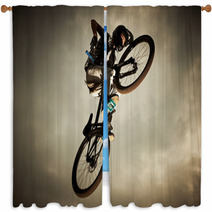 Young Man Flying On His Bike: Dirt Jump Window Curtains 41022300