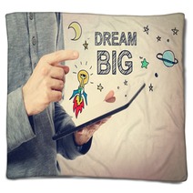 Young Man Pointing At Dream BIG Concept Blankets 92900001