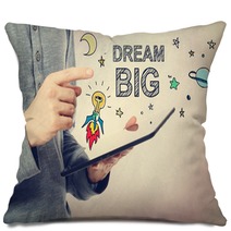 Young Man Pointing At Dream BIG Concept Pillows 92900001