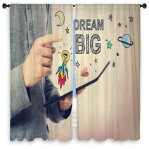 Young Man Pointing At Dream BIG Concept Window Curtains 92900001