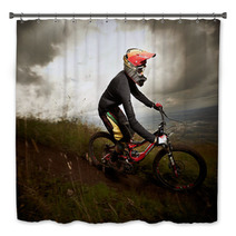 Young Man Riding A Mountain Bike Downhill Style Bath Decor 41022198