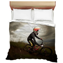Young Man Riding A Mountain Bike Downhill Style Bedding 41022198