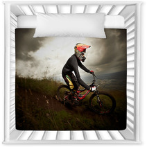 Young Man Riding A Mountain Bike Downhill Style Nursery Decor 41022198