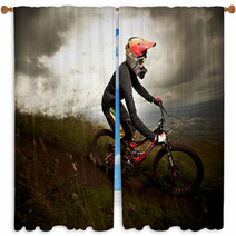 Young Man Riding A Mountain Bike Downhill Style Window Curtains 41022198