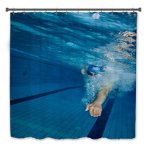Young Man Swimming In Pool Bath Decor 102063205