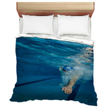Young Man Swimming In Pool Bedding 102063205