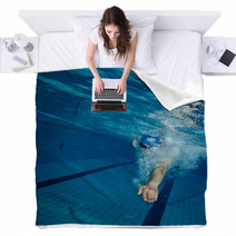 Young Man Swimming In Pool Blankets 102063205