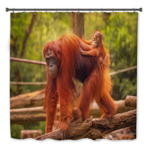 Young Orangutan Is Sleeping On Its Mother Bath Decor 90336352