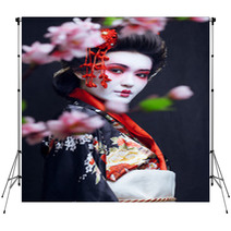 Young Pretty Geisha In Kimono Backdrops 68653456