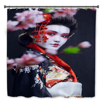 Young Pretty Geisha In Kimono Bath Decor 68653456