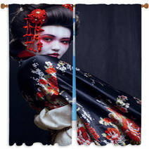 Young Pretty Geisha In Kimono Window Curtains 68653415