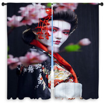 Young Pretty Geisha In Kimono Window Curtains 68653456