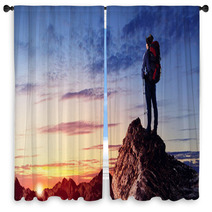 Young Tourist Atop Of Mountain Window Curtains 55297492