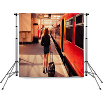 Young Woman About To Board A Train Backdrops 64999128