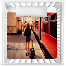 Young Woman About To Board A Train Nursery Decor 64999128