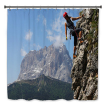 Young Woman Climbing In The Dolomits, Italy Bath Decor 30929496