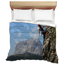 Young Woman Climbing In The Dolomits, Italy Bedding 30929496