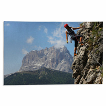 Young Woman Climbing In The Dolomits, Italy Rugs 30929496