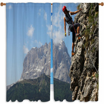 Young Woman Climbing In The Dolomits, Italy Window Curtains 30929496