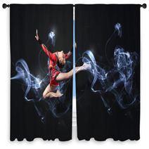 Young Woman In Gymnast Suit Posing Window Curtains 46390504