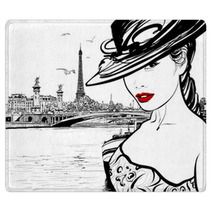 Young Woman Near The Seine River In Paris Rugs 68627180