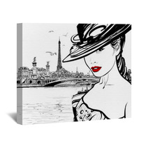 Young Woman Near The Seine River In Paris Wall Art 68627180