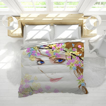 Young Woman With Flowers 2 Bedding 39002533