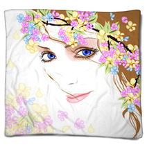 Young Woman With Flowers 2 Blankets 39002533