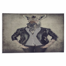 Zebra In Clothes Concept Graphic In Vintage Style Rugs 130655599