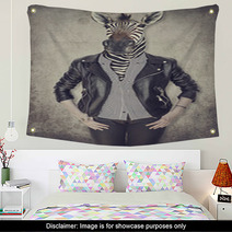 Zebra In Clothes Concept Graphic In Vintage Style Wall Art 130655599