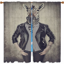 Zebra In Clothes Concept Graphic In Vintage Style Window Curtains 130655599