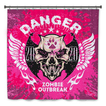 Zombi Apocalypse Emblem With Skull On Grunge Background Bath Decor 123993549