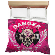 Zombi Apocalypse Emblem With Skull On Grunge Background Bedding 123993549